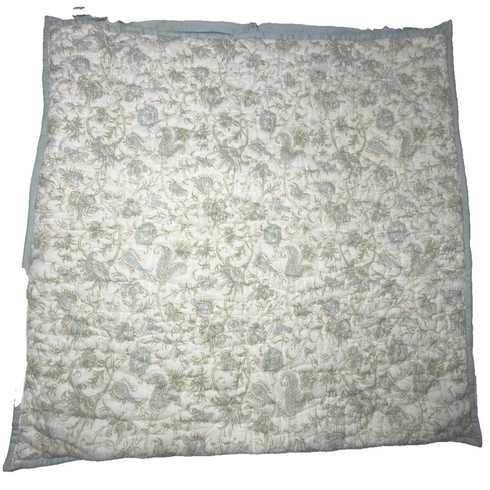 Pottery Barn Sham Set Paisley Medallion EURO‎ Kantha Quilted Tie Closure Cotton